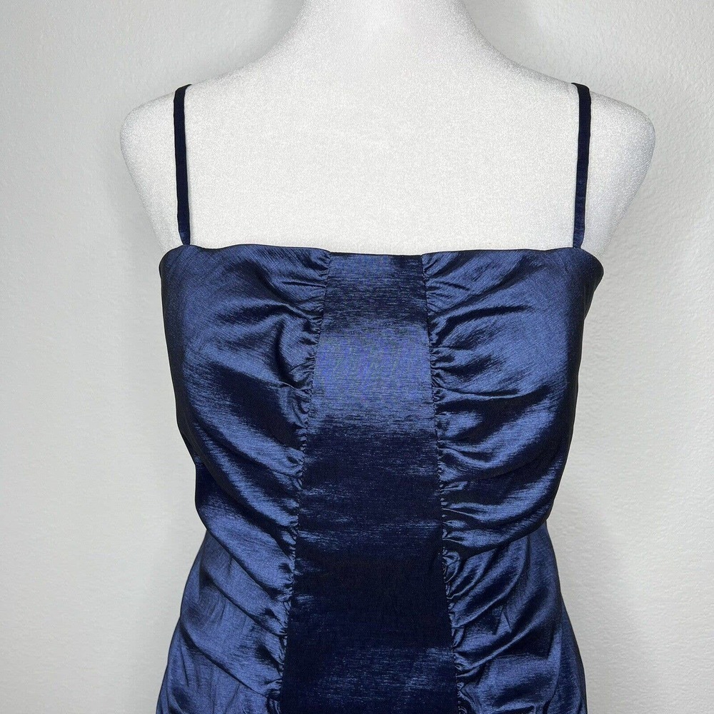 Calvin Klein Metallic Blue Taffeta Sleeveless Ruched Cocktail Party Dress Sz 10 - Picture 2 of 12